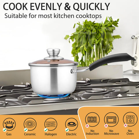 P&P CHEF deep 1qt pan design reduces spills during cooking