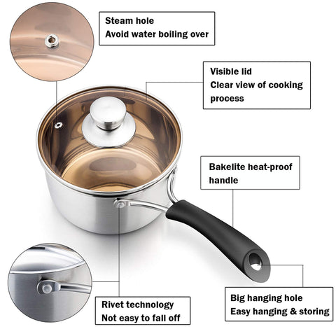P&P CHEF 1 Quart saucepan interior mirror finish eases cleaning and adds shine