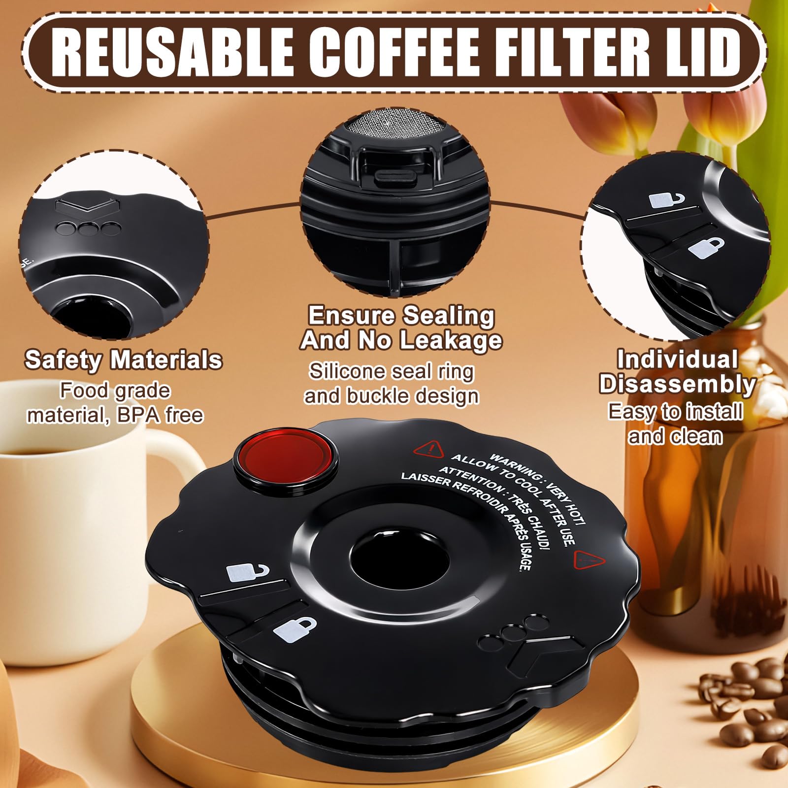 Podoy 119367 three-pack keeps reusable lids ready for daily coffee routines