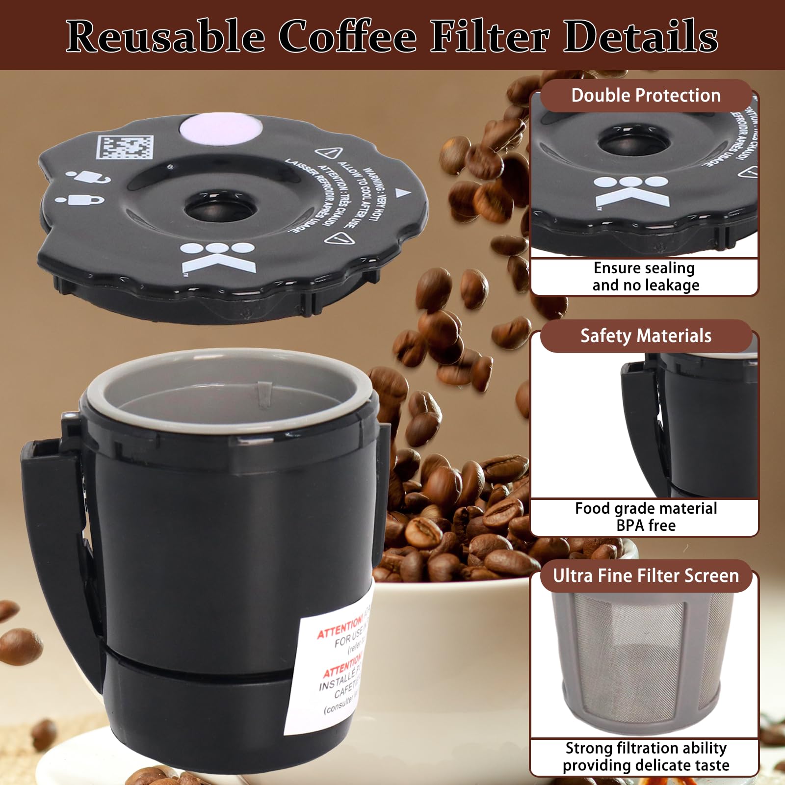 Podoy K300-compatible filter fits Keurig brewers for stronger brews.