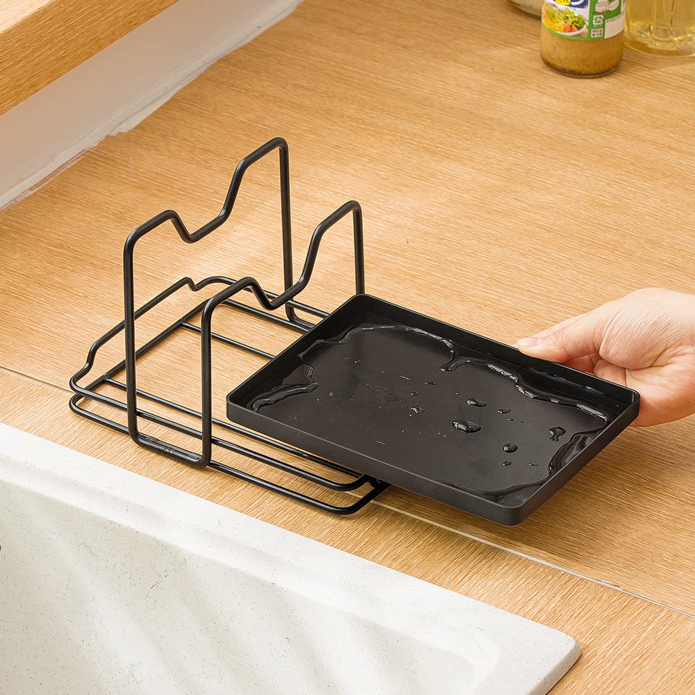 Poeland lid organizer with metal base resists rust for long-lasting kitchen use.