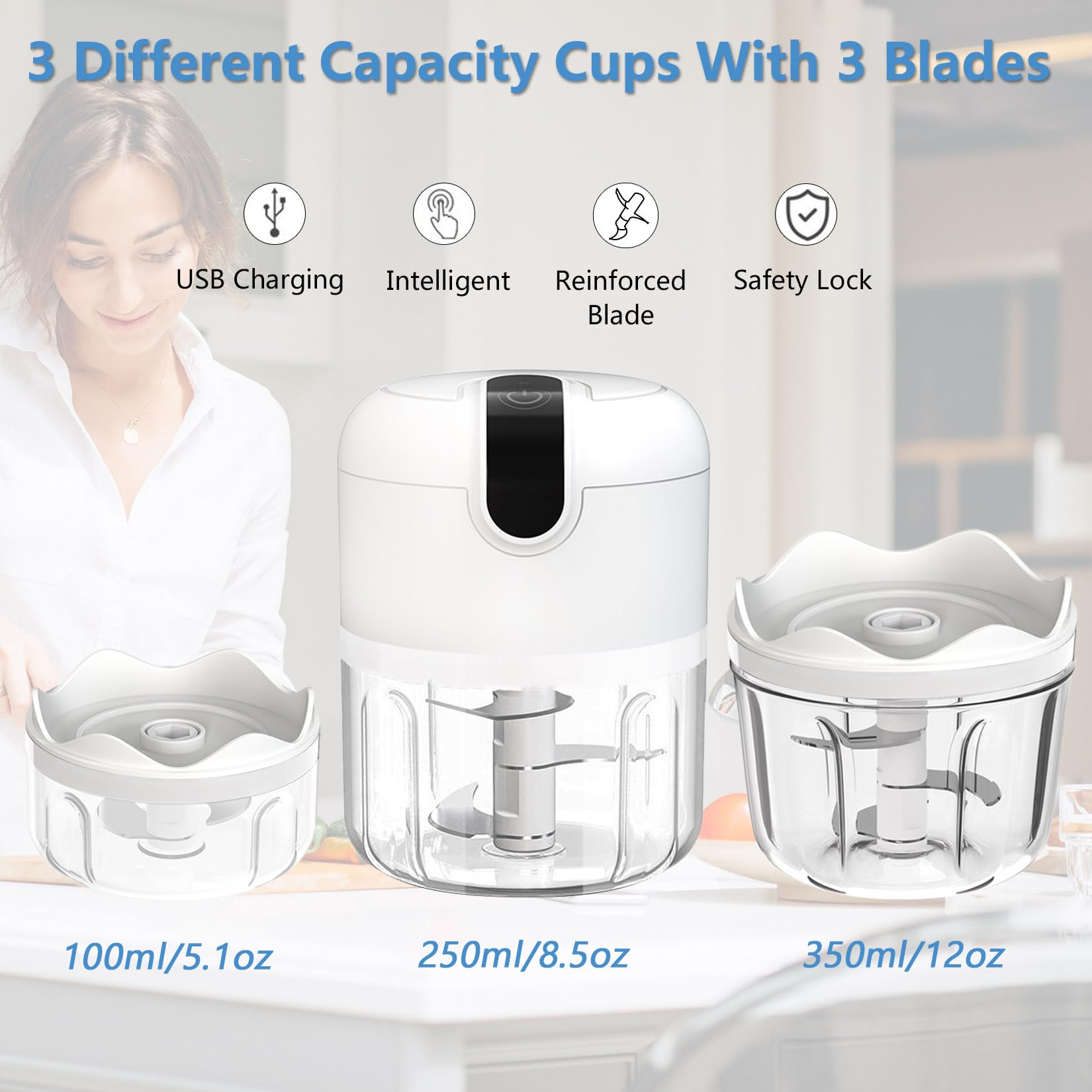 Pogeair three-blade set ensures even, thorough chopping results.