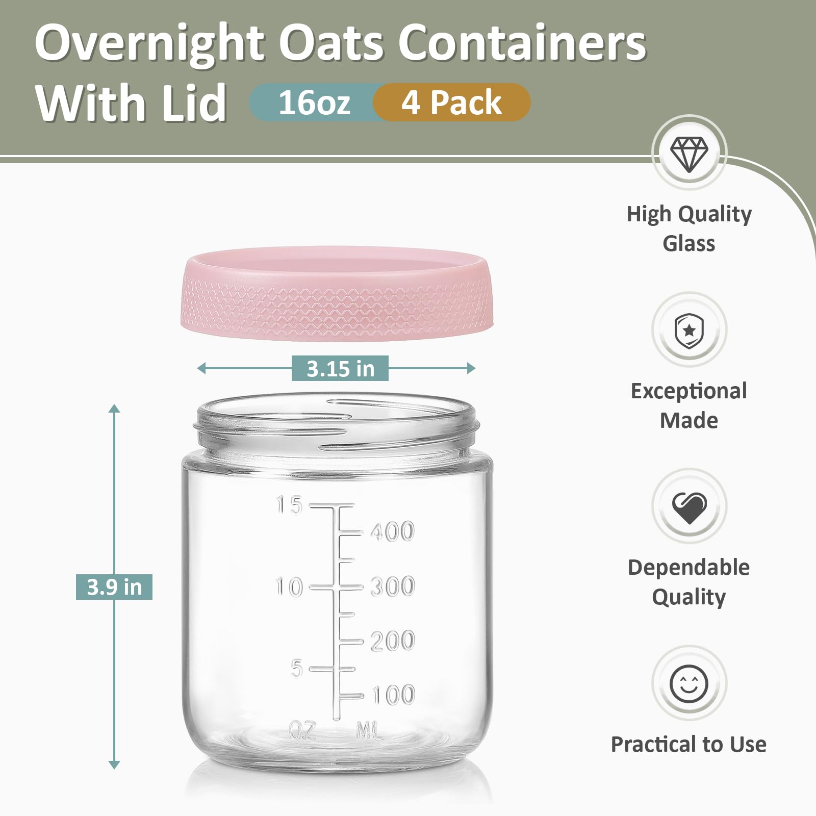POIKSHARK wide-mouth glass jar open and ready for filling and dishwasher safe cleaning