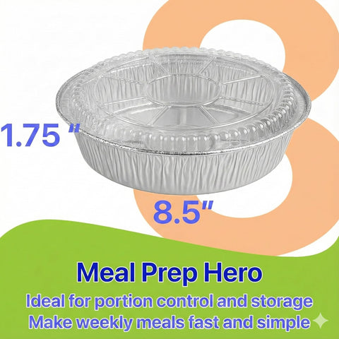 Pokanic foil pans stacked neatly for compact kitchen storage.