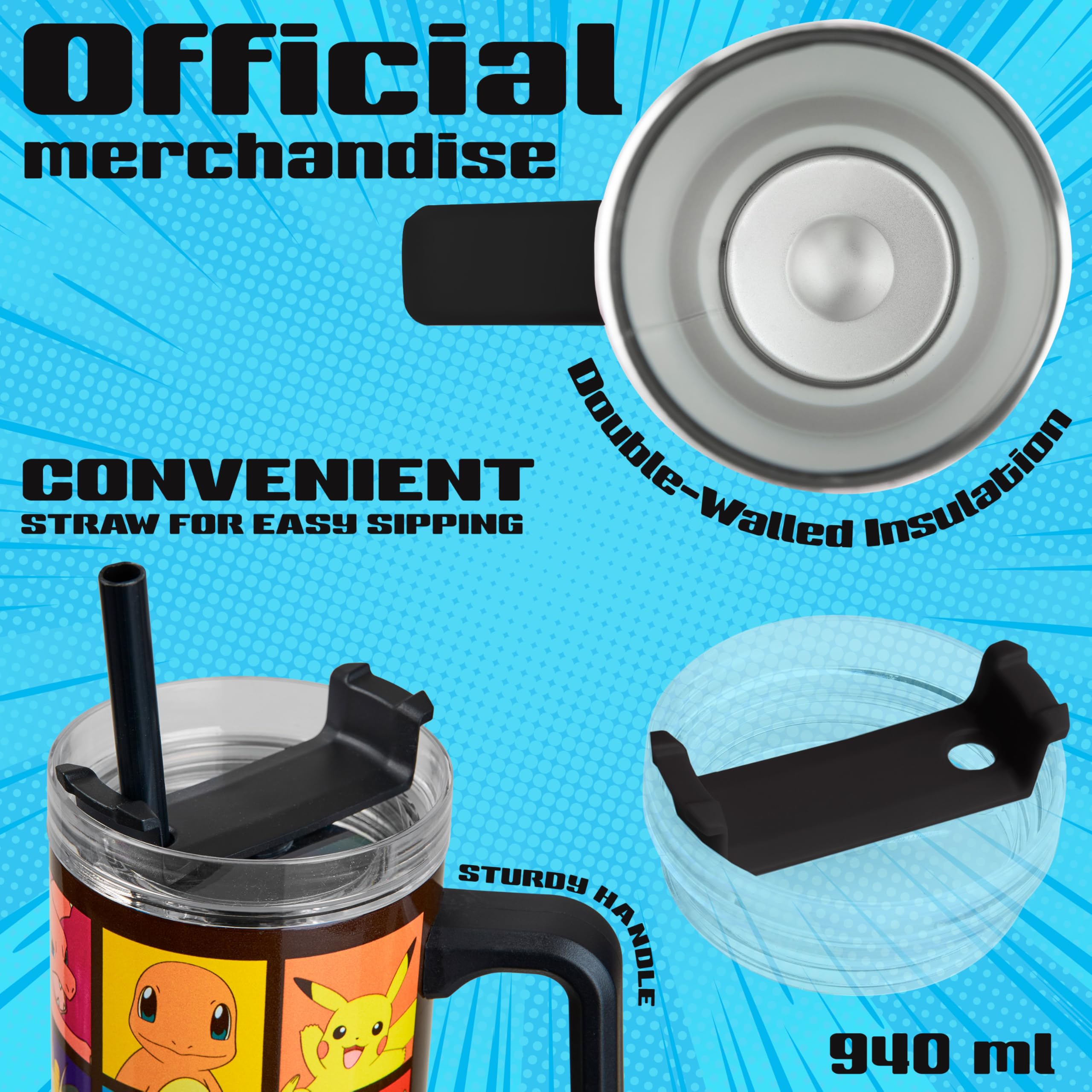 Kid-friendly handle and straw enable one-handed, spill-free sipping.