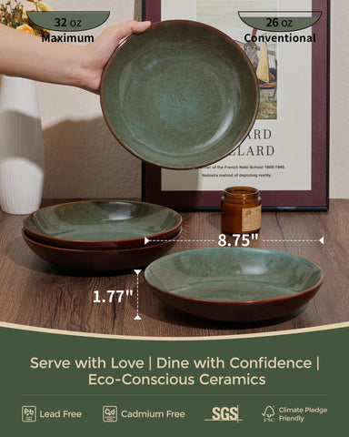 Pokini reactive glaze finish shows unique color variation for table appeal.