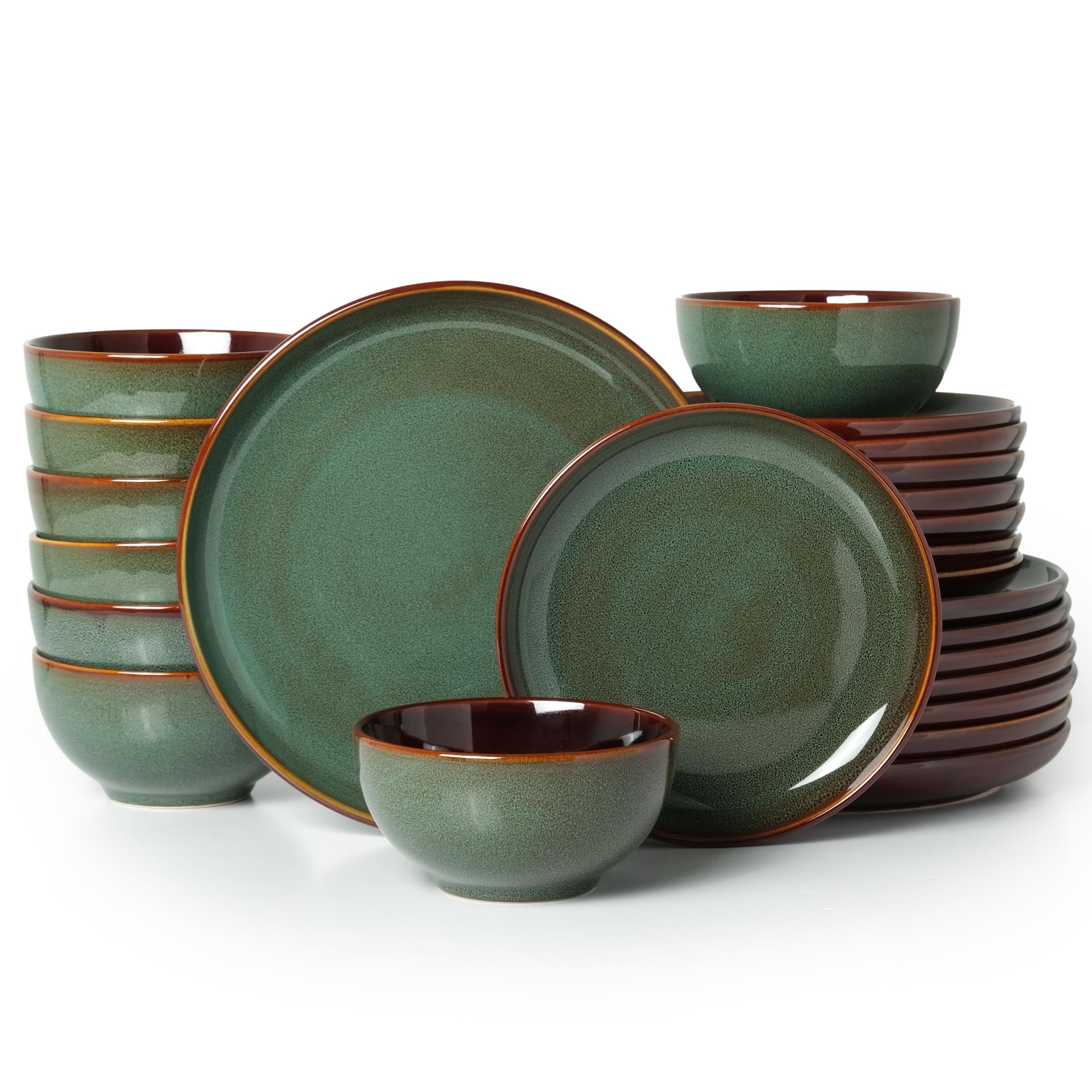 Pokini sage-green dinner plate featuring a reactive glaze for an elegant dining mood.