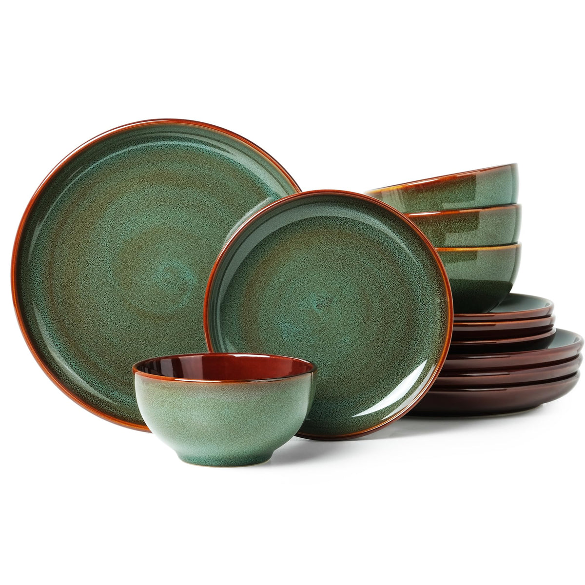 Pokini sage-green dinner plate with reactive glaze for stylish meals