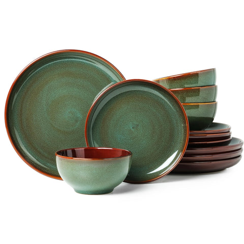 Pokini sage-green dinner plate with reactive glaze for stylish meals