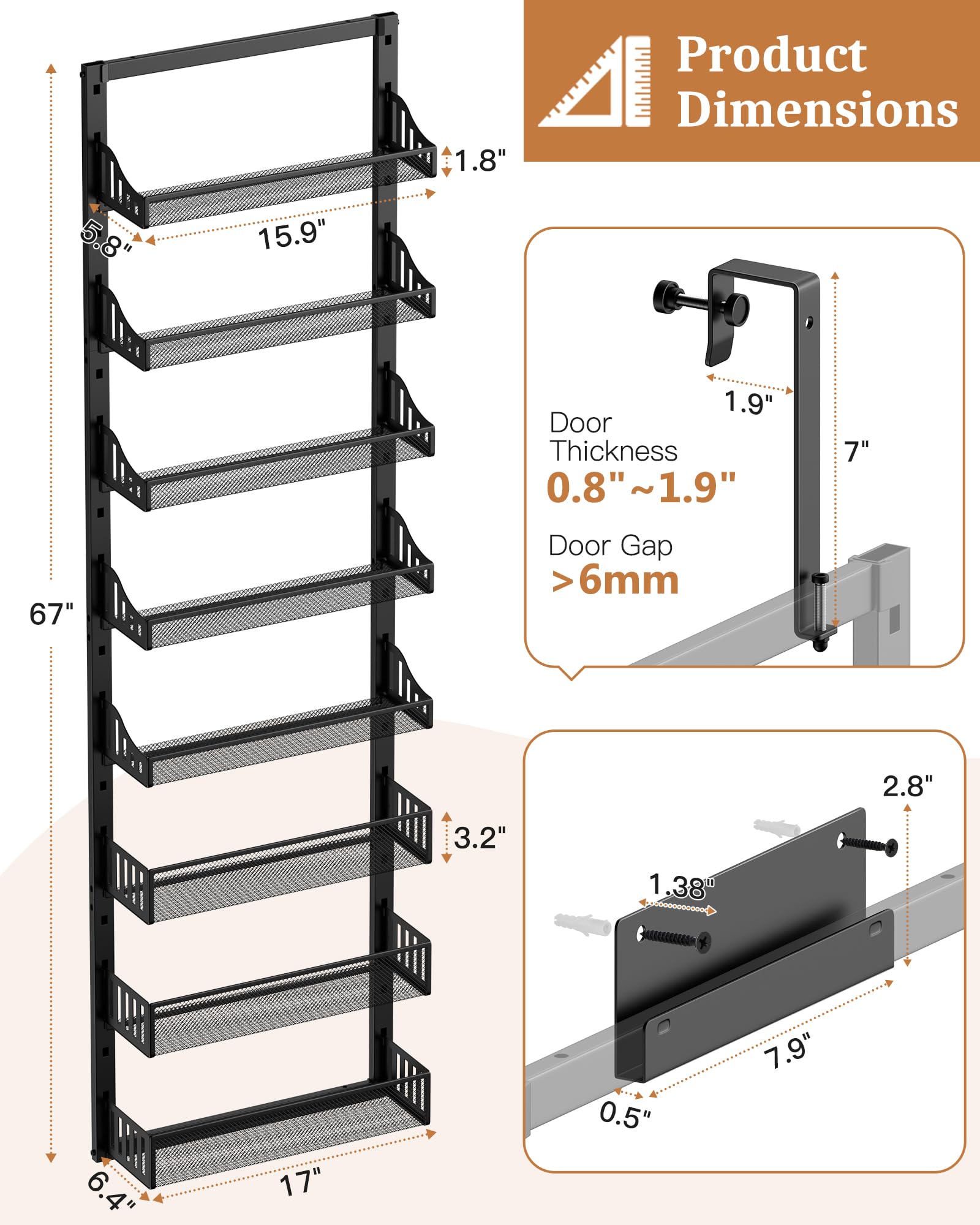 POKIPO kitchen organization on a pantry door demonstrates 30-lb capacity.