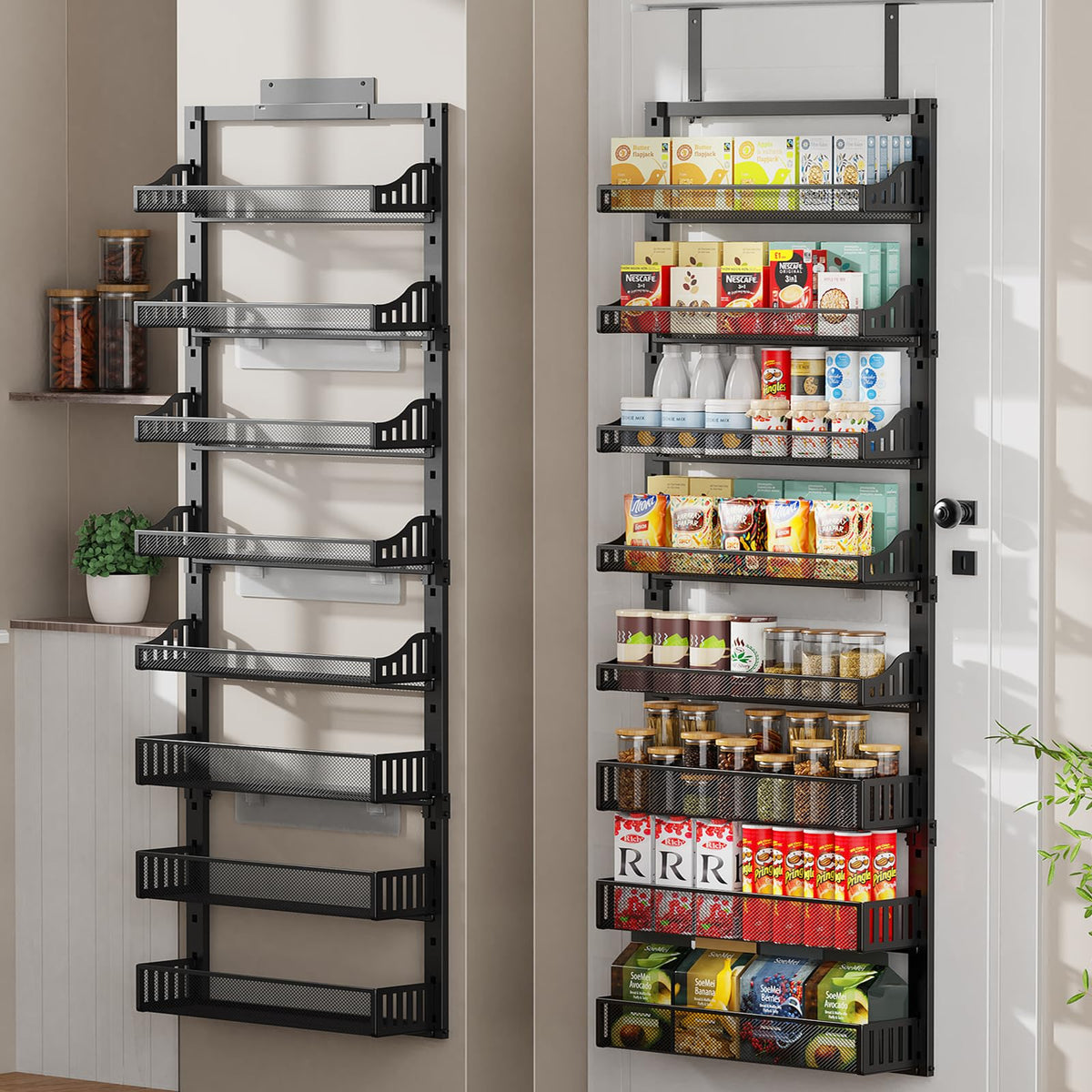 POKIPO 8-Tier over the door pantry organizer front view for versatile spice storage.