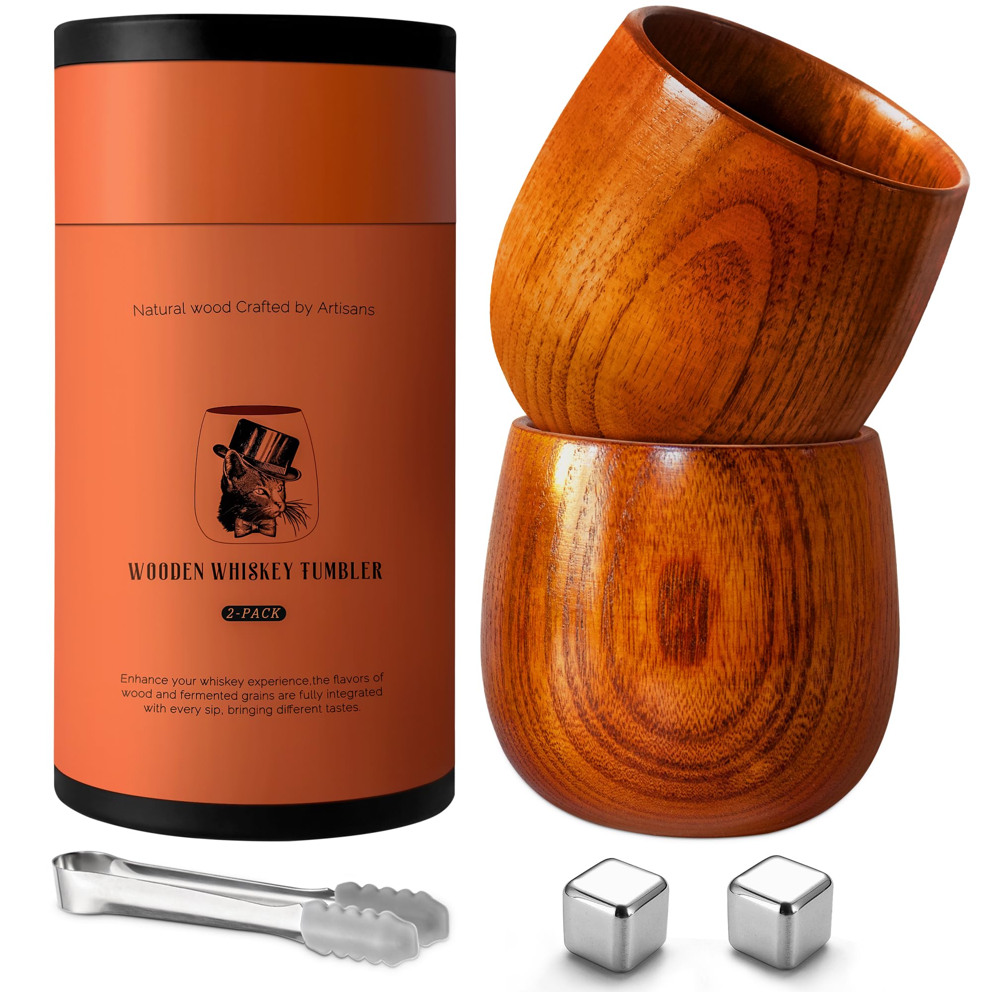 PokShow wooden bourbon glasses pair showcases rich grain and craftsmanship for premium tasting