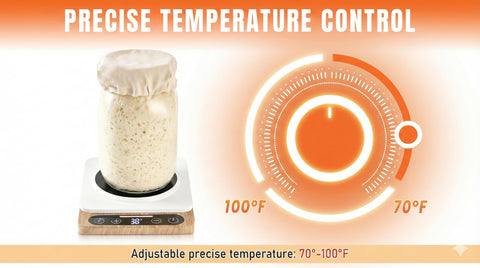 POLIBY sourdough-starter-warmer-mat-jar-compatibility-40oz accommodates large starter jars.