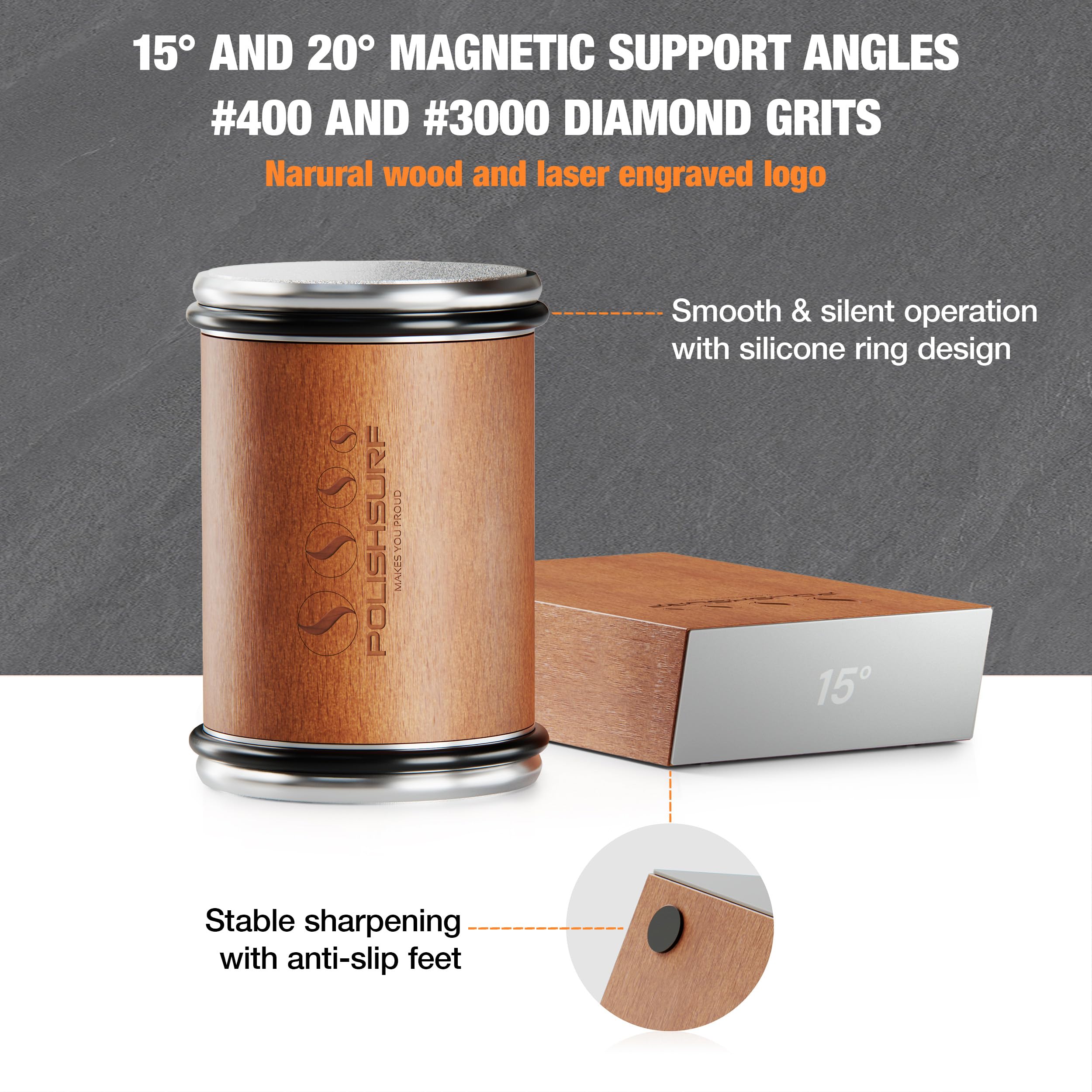 15° sharpening angle for precise edge on compatible kitchen knives by POLISHSURF
