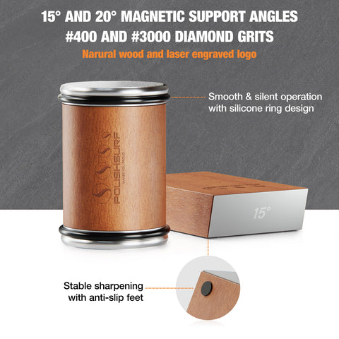15° sharpening angle for precise edge on compatible kitchen knives by POLISHSURF