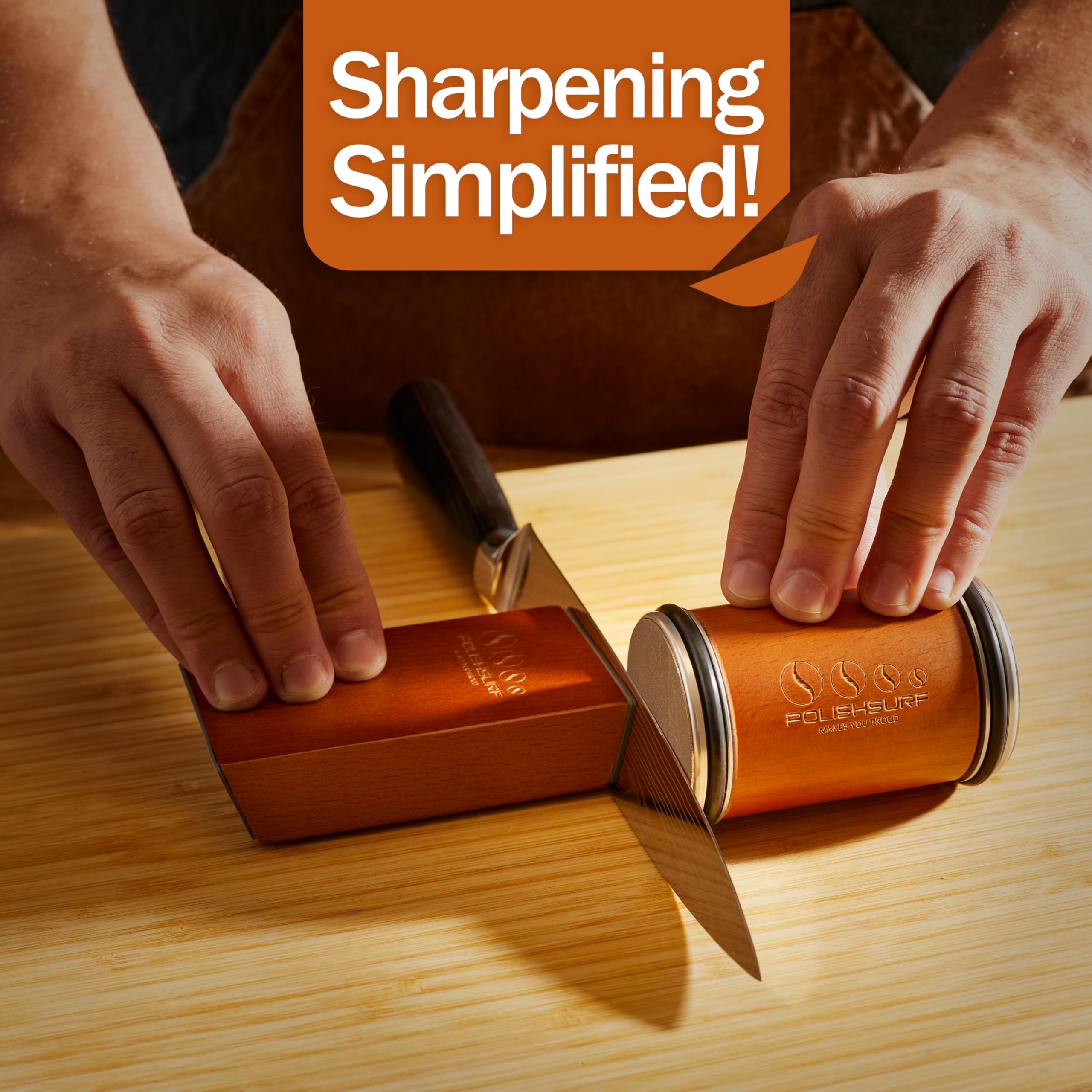 POLISHSURF sharpener with magnetic base maintains angles during sharpening