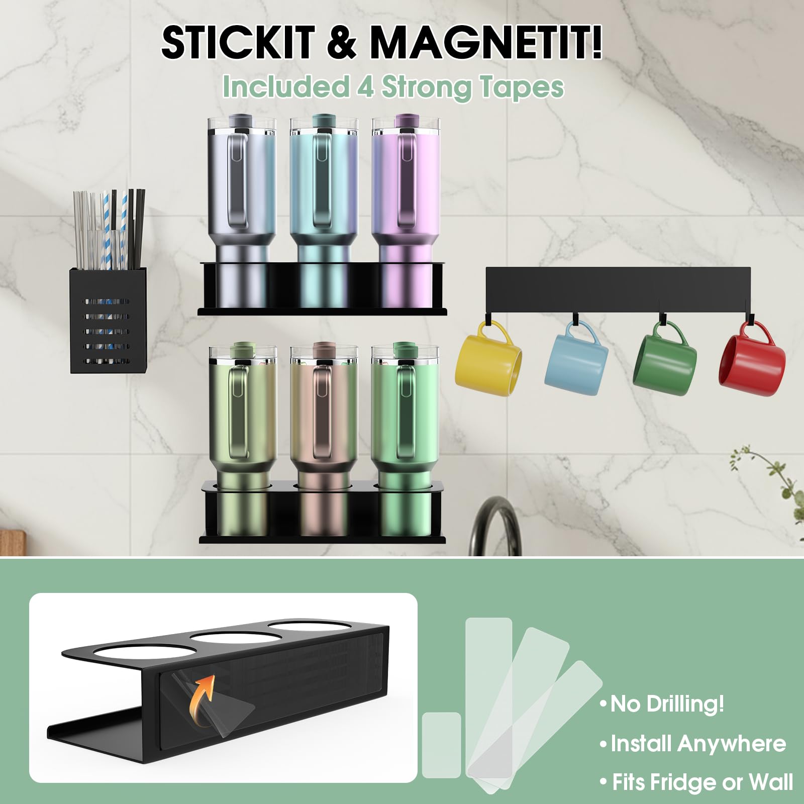 Stow straw bucket keeps accessories organized and accessible.