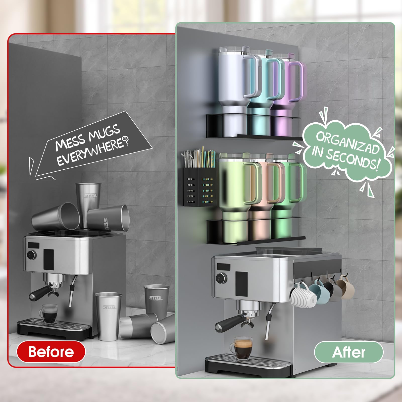 Double-sided adhesive tape for easy, drill-free installation.