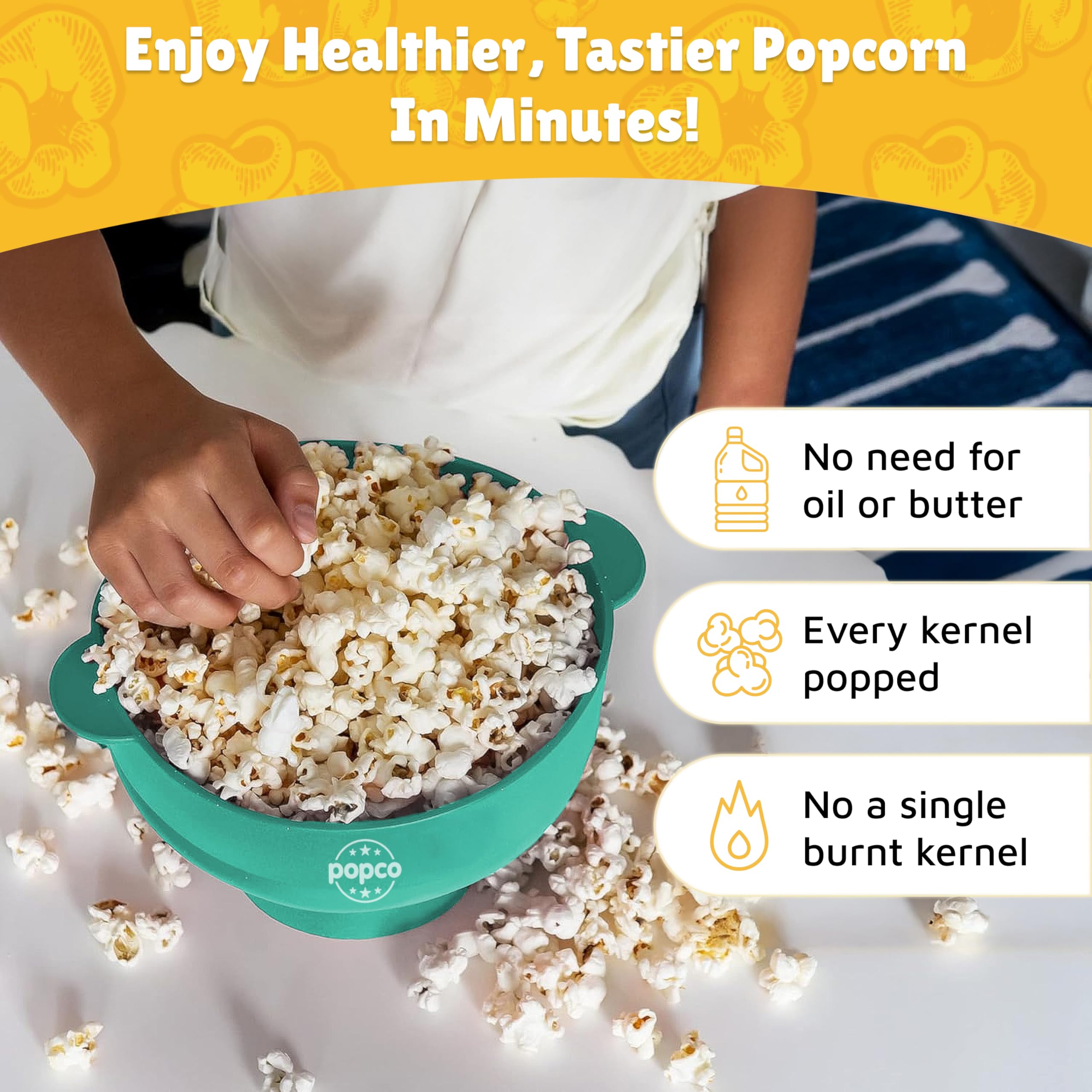 POPCO collapsible popcorn bowl saves space in small kitchens.