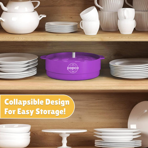 POPCO dark orchid popcorn popper adds color to kitchen while popping kernels.