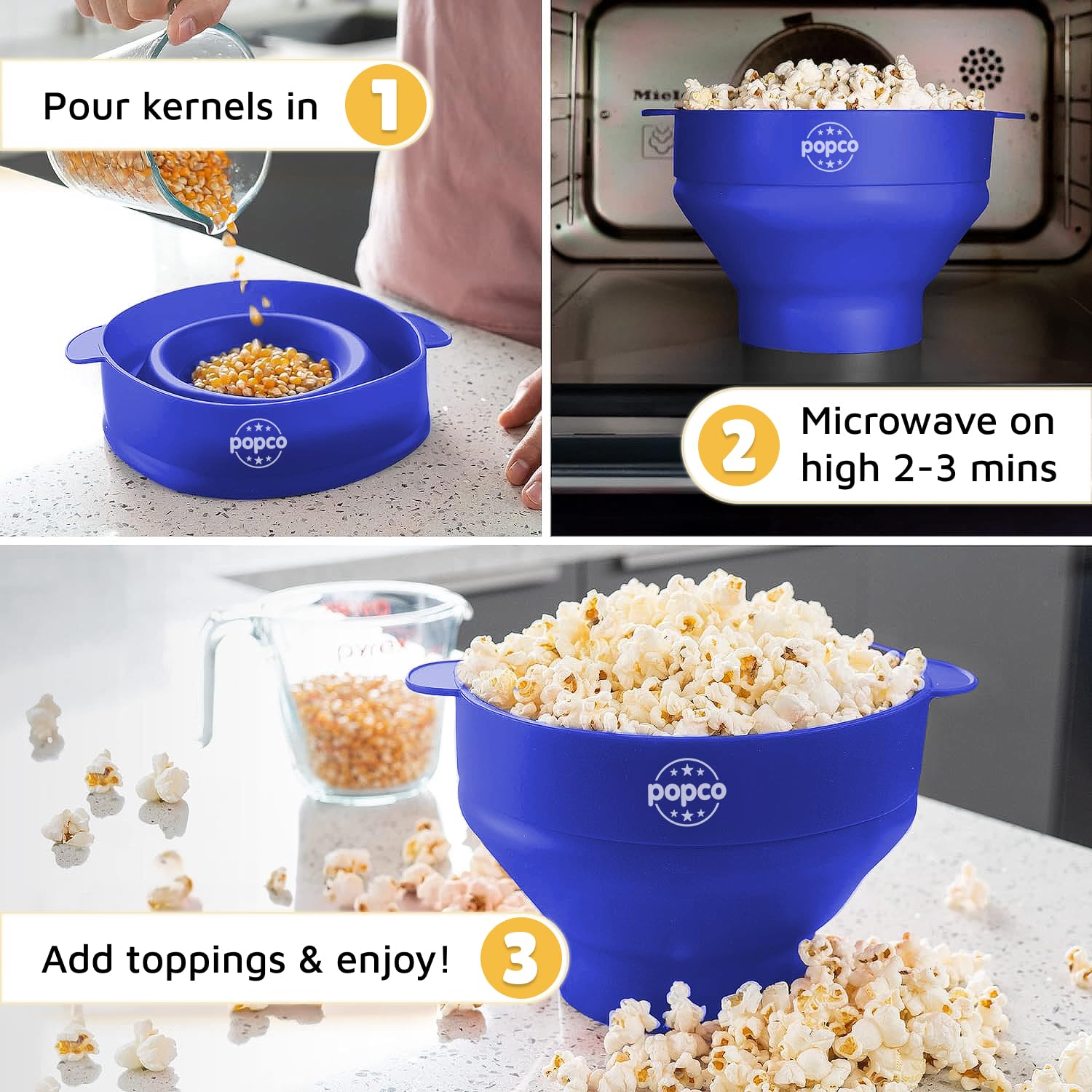 POPCO dishwasher-safe silicone popcorn maker for easy cleanup