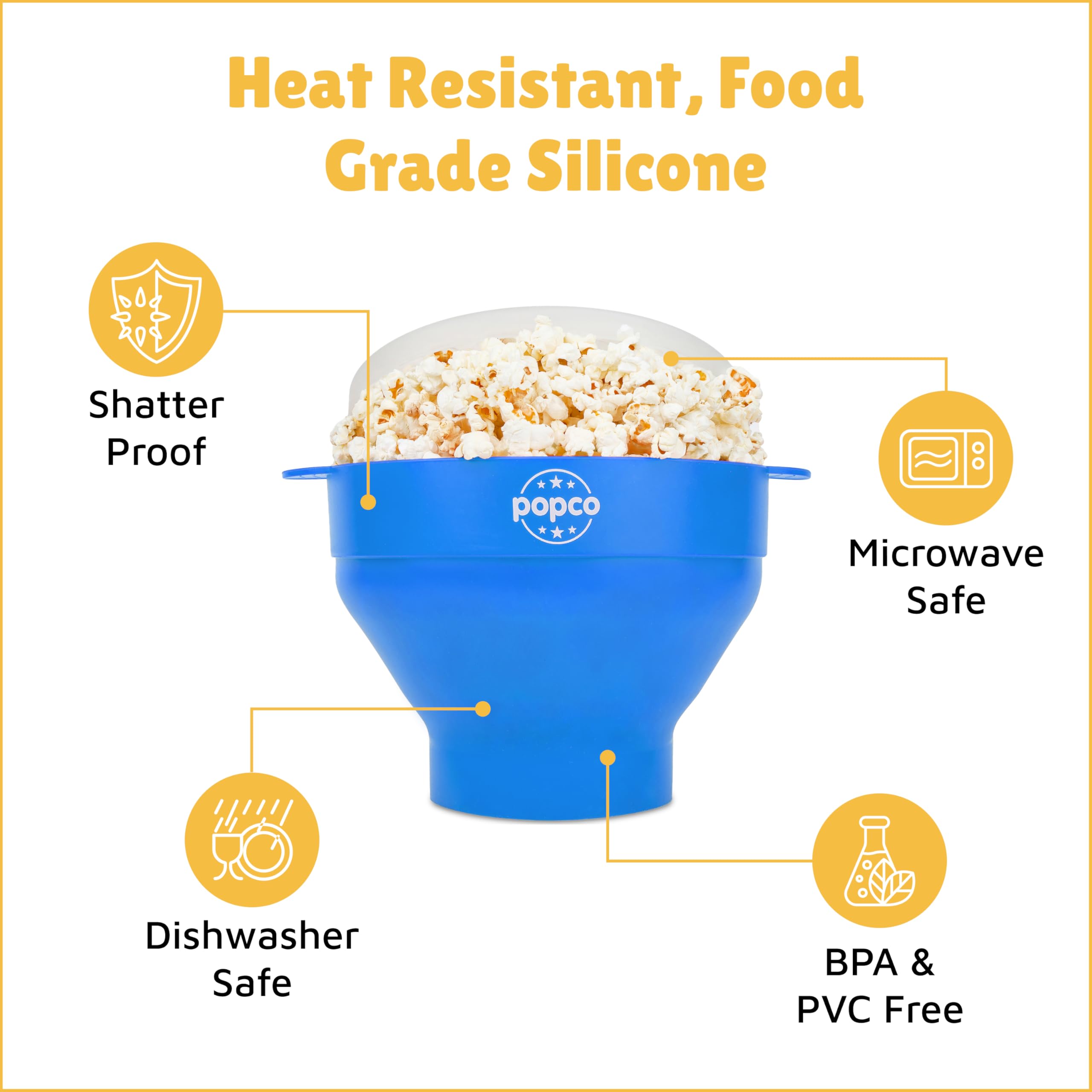 Popco dishwasher-safe silicone popcorn maker for effortless cleanup.