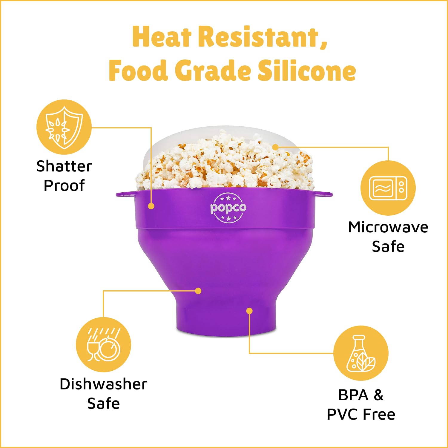 POPCO easy-clean silicone popcorn popper resists stains and odors between uses.