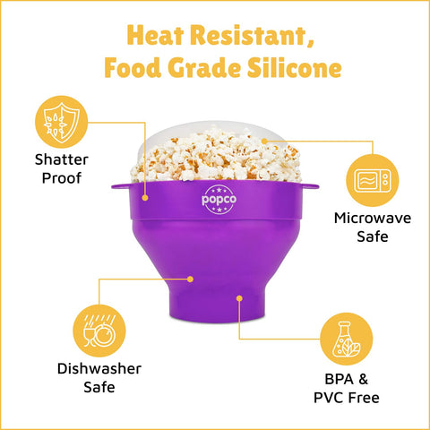 POPCO easy-clean silicone popcorn popper resists stains and odors between uses.