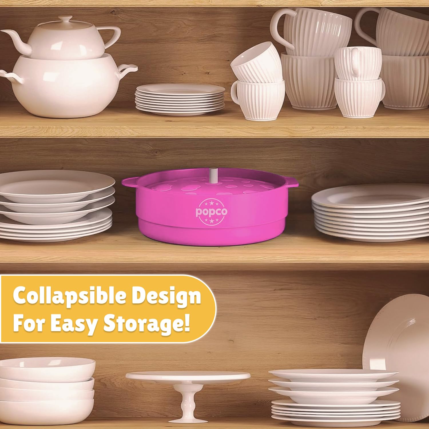 POPCO Hotpop collapsed storage height saves space in small kitchens.