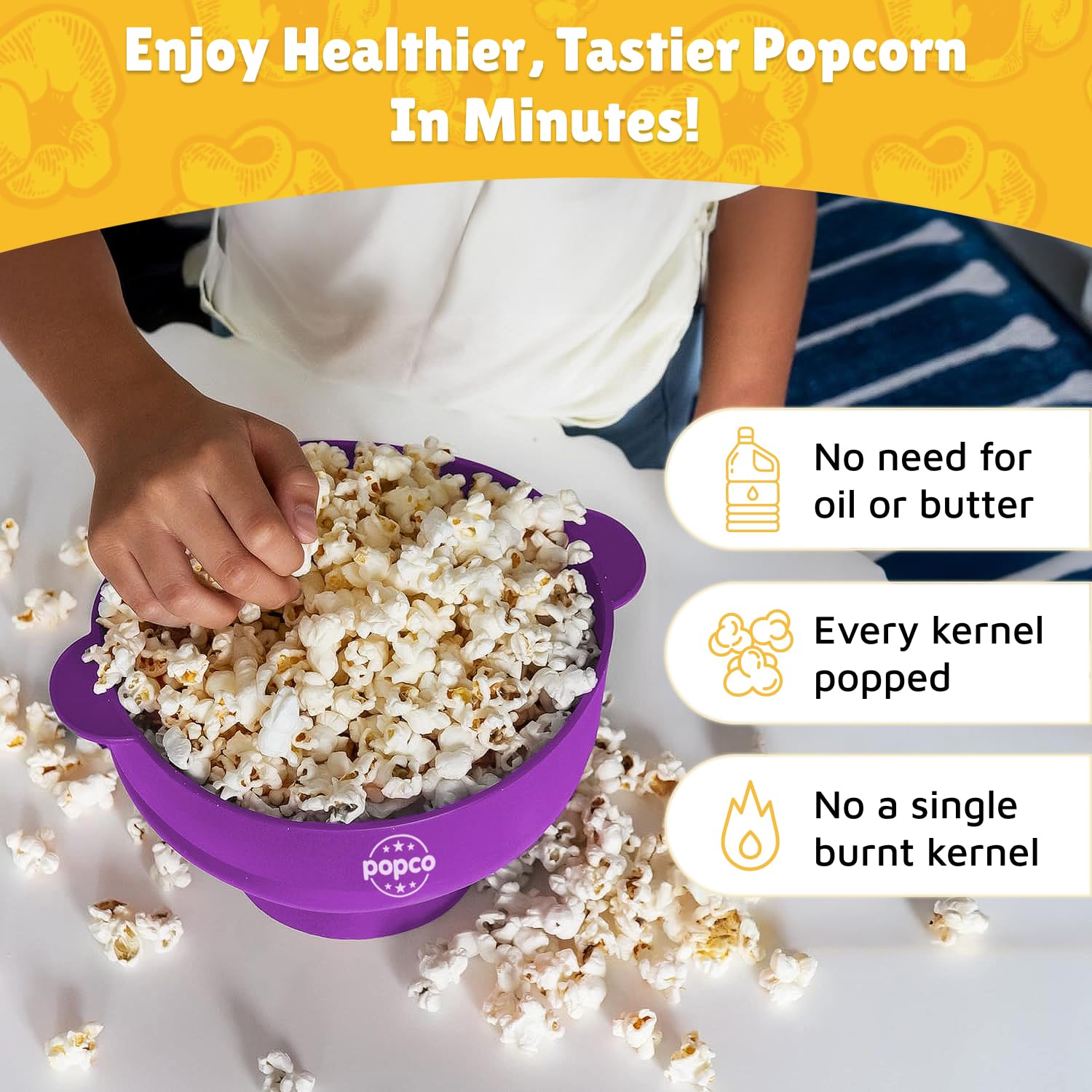 POPCO HotPop collapsible bowl in aqua, saves drawer space while popping
