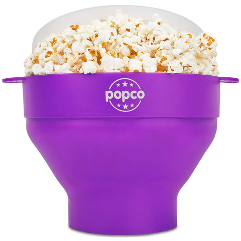 POPCO silicone microwave popcorn popper with handles for easy grip and mess-free popping.