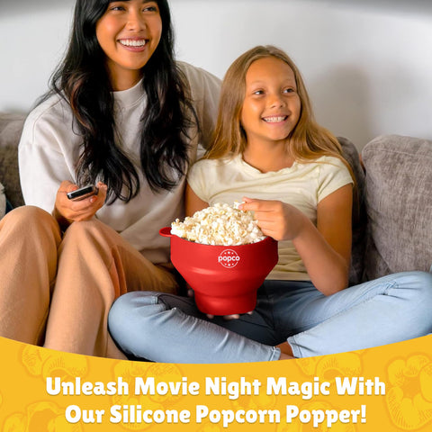 POPCO silicone popcorn bowl dishwasher-safe for simple cleanup.