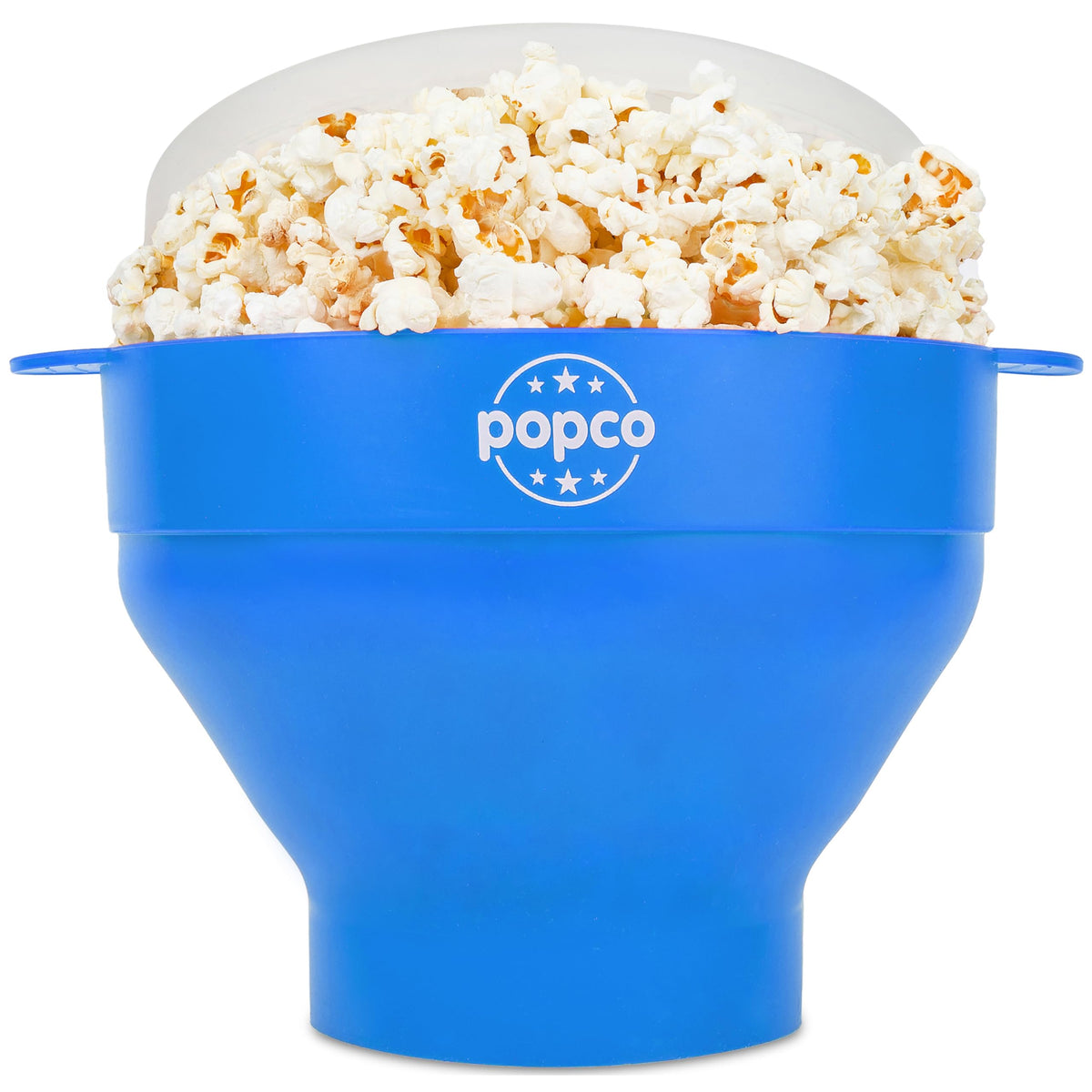 Popco silicone popcorn maker front view for quick, flavorful microwave popcorn.