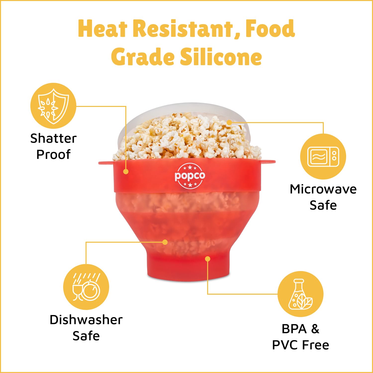 POPCO heat-resistant silicone provides even heat distribution during popping