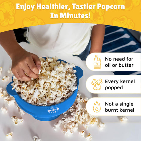 Popco popcorn maker with side handles for safe, easy transport.