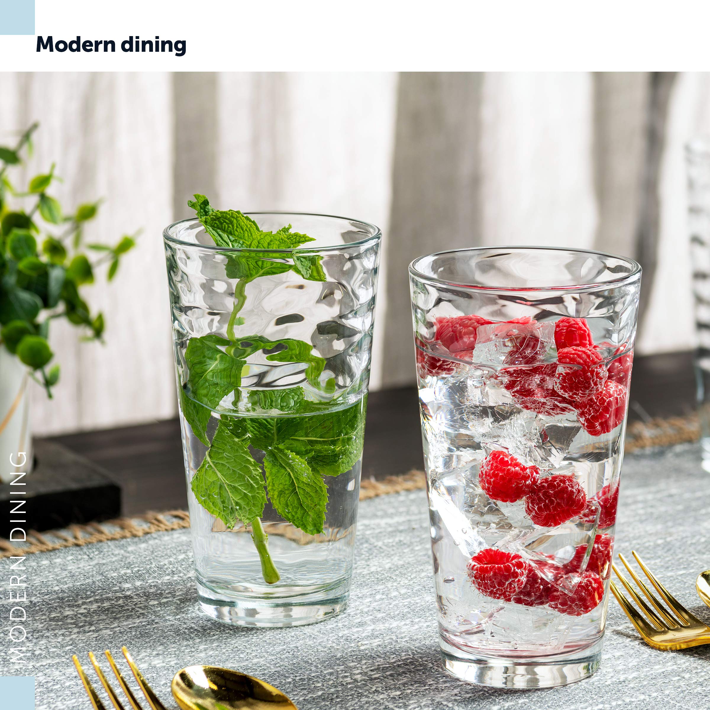 POPLASS Biscayne clear glassware detail highlighting beverage clarity