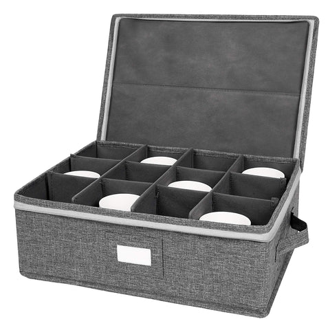 Popoly cup and mug storage box with 12 padded compartments for secure mug storage