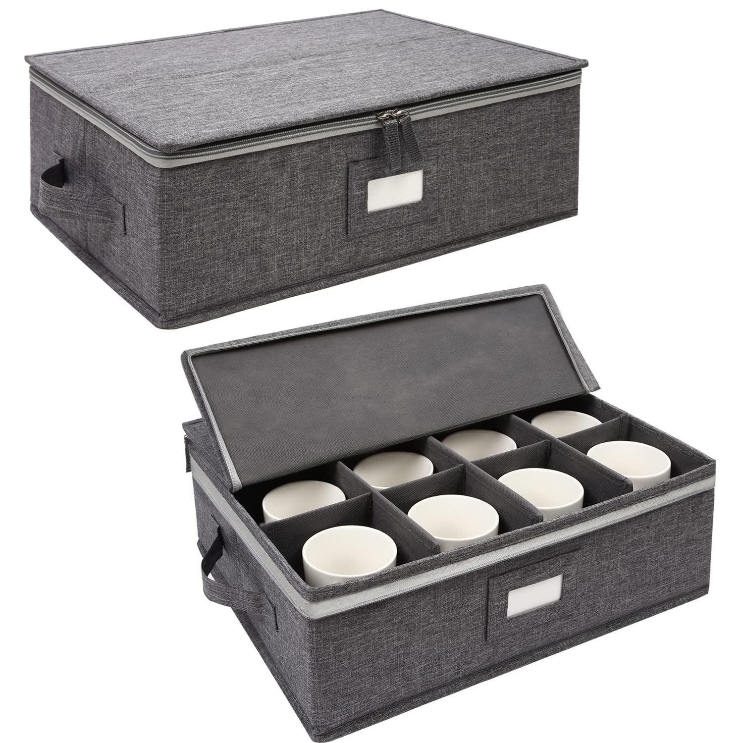 Popoly cup storage box in grey, front view, keeps mugs neatly organized.