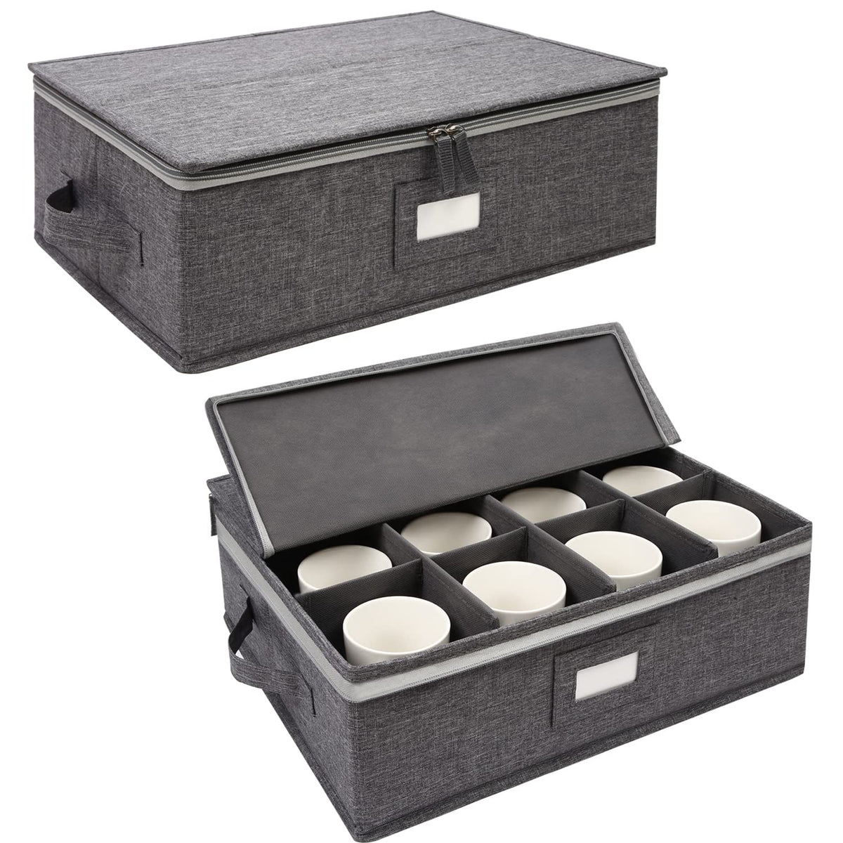 Popoly cup storage box in grey, front view, keeps mugs neatly organized.
