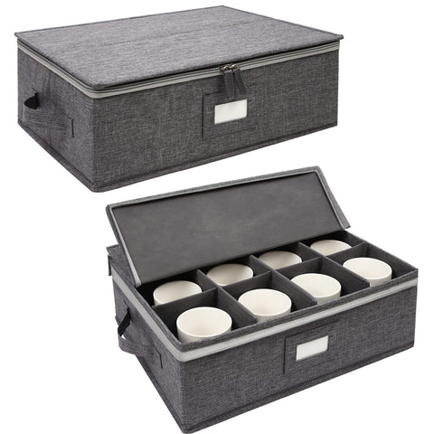 Popoly cup storage box in grey, front view, keeps mugs neatly organized.
