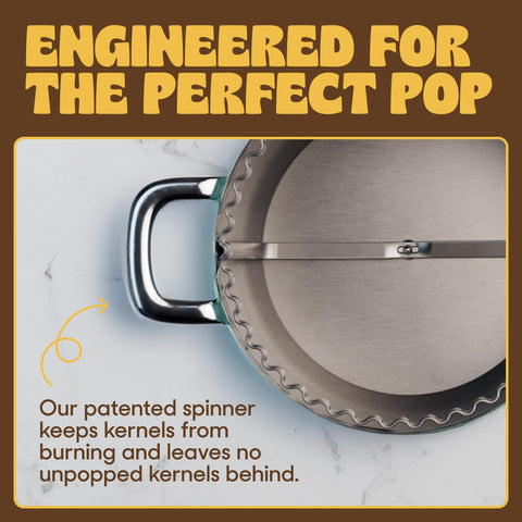 POPSMITH multi-layer bottom promotes fast, even heat distribution during popping.