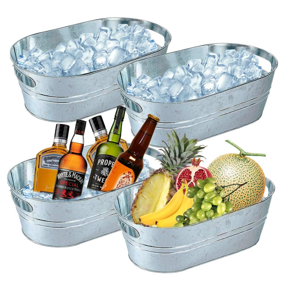PORPOR BOOYA four-pack galvanized ice buckets on party table for drinks