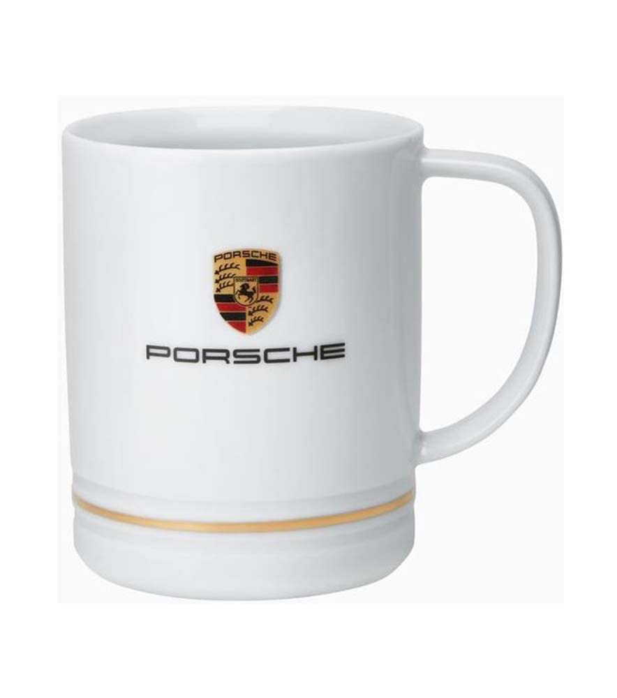 Porsche Crest coffee cup mug with piston-inspired grooves for a stylish, comfortable grip