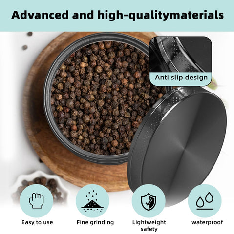 Porsuca Spice Mills Grinder, black, close-up on the grinding mechanism for flavorful results.