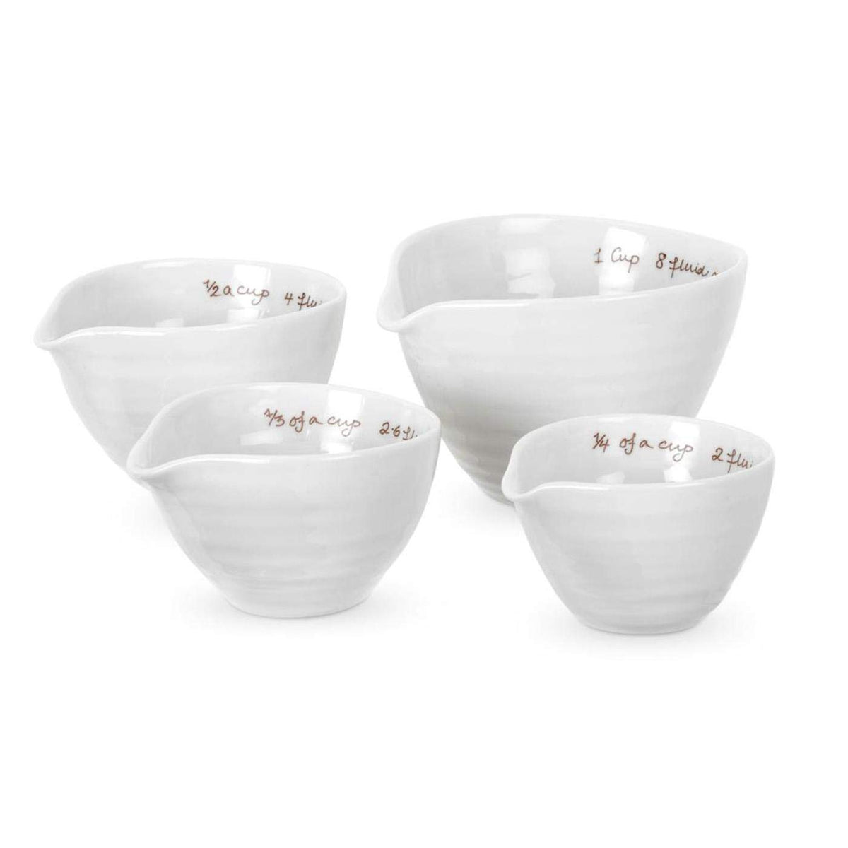 Portmeirion Sophie Conran measuring cups nest neatly for compact storage.