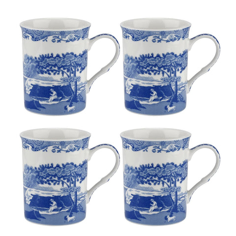 Portmeirion Spode Blue Italian mugs set of four, 12oz each, ideal for daily tea or coffee rituals.