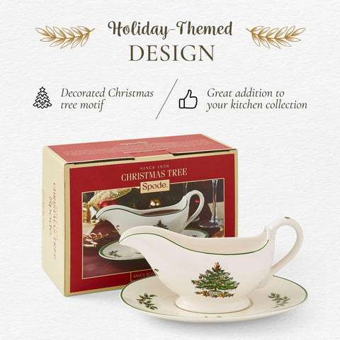 Portmeirion Spode Christmas Tree gravy boat on table ready for serving sauces