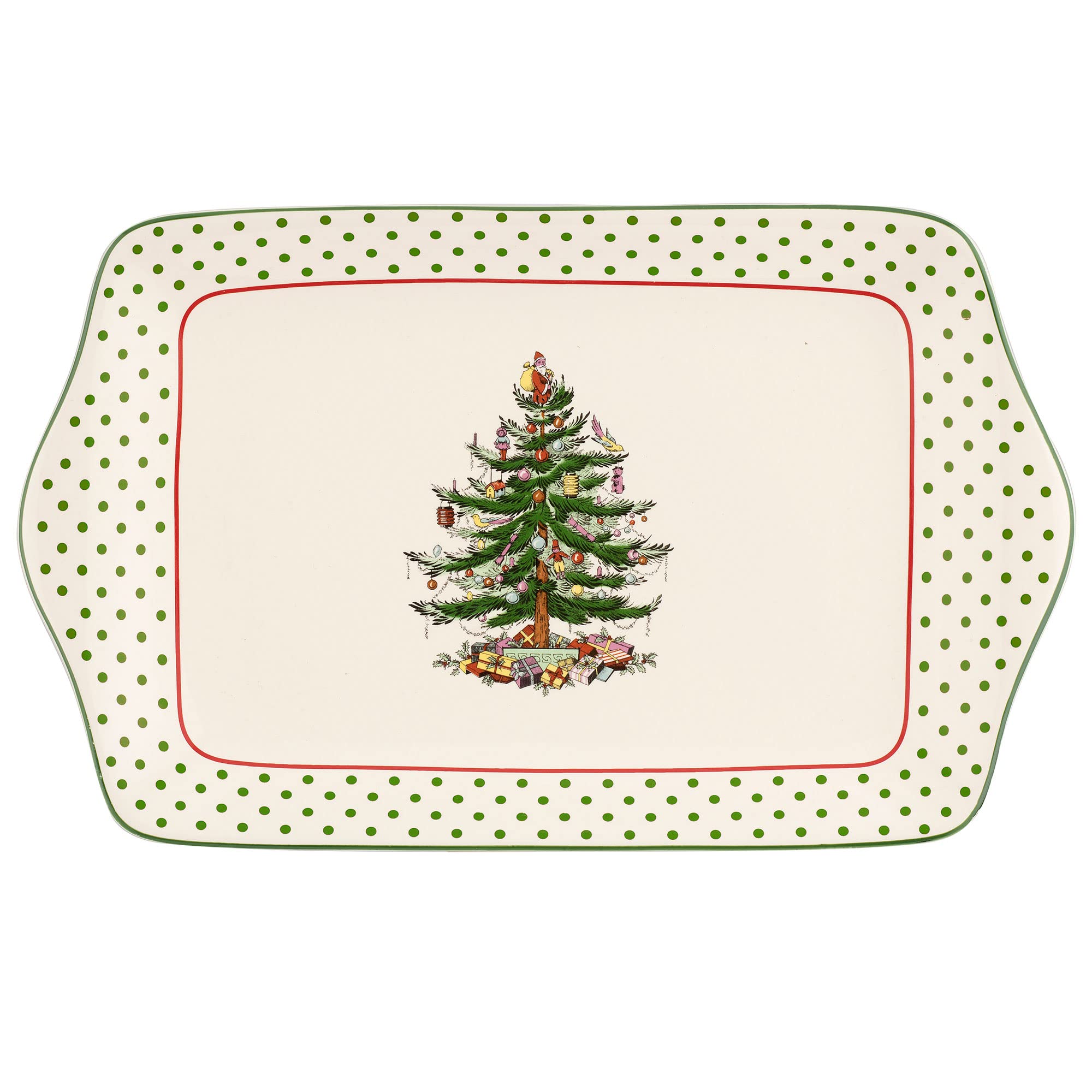 Portmeirion Spode Christmas Tree Polka Dot Dessert Tray for festive holiday desserts.