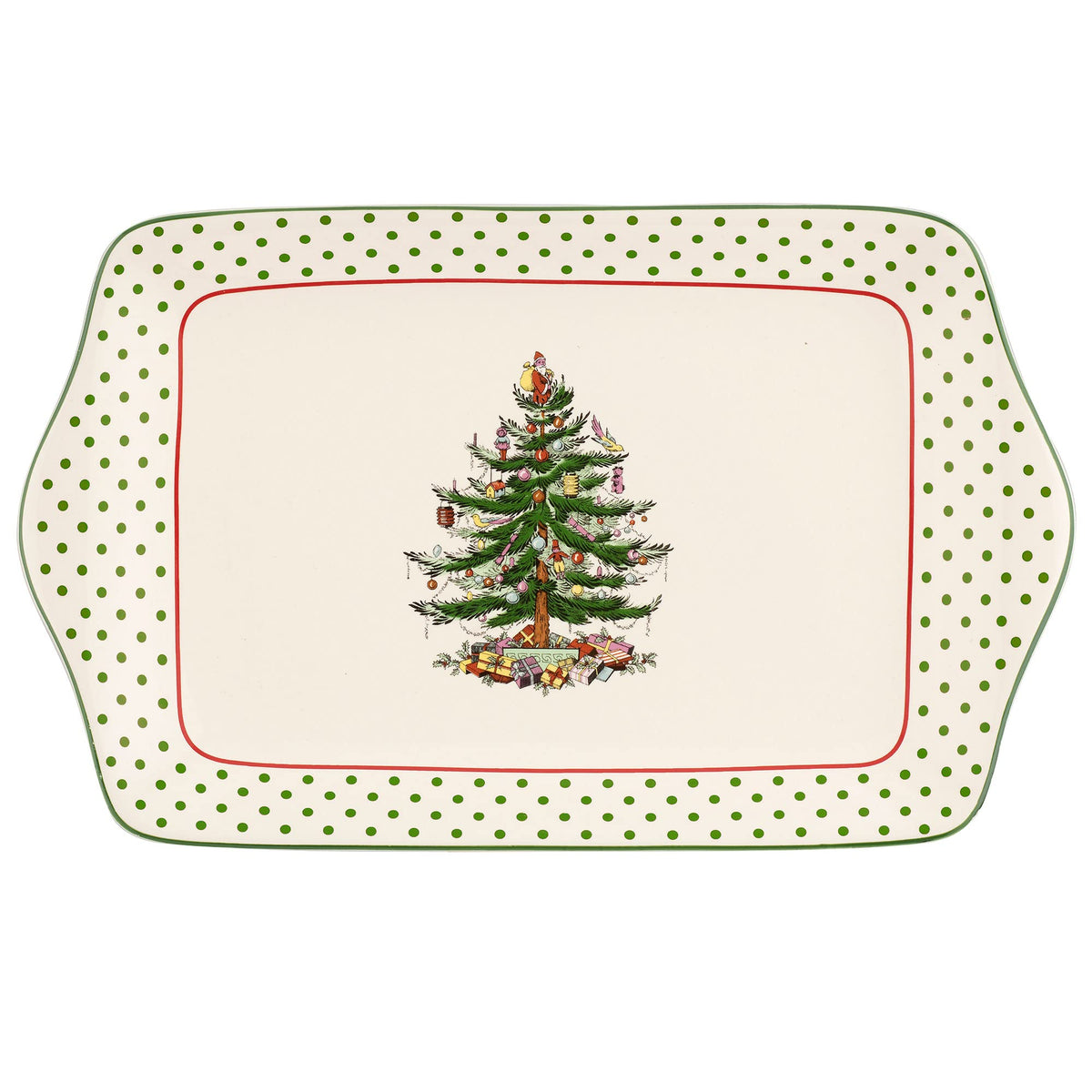 Portmeirion Spode Christmas Tree Polka Dot Dessert Tray for festive holiday desserts.