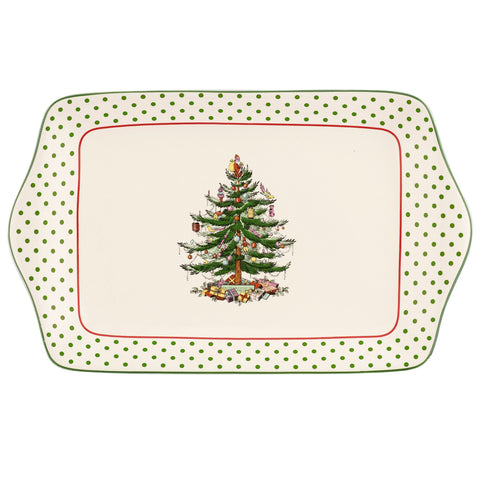 Portmeirion Spode Christmas Tree Polka Dot Dessert Tray for festive holiday desserts.